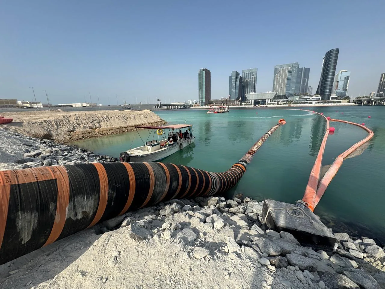 Pipeline and rock shoreline at the Al Maryah waterfront project.