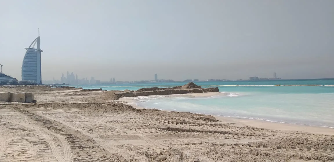 Beach and rock groyne at Al Wasl Island Beach.