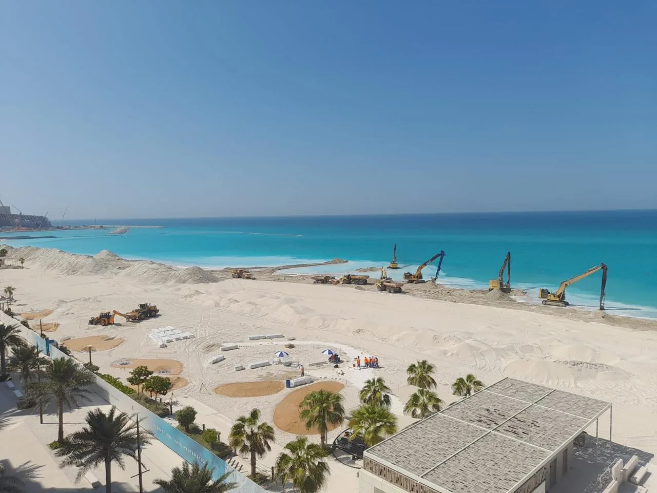 Overview of beach works and sand areas at Soul Beach, Saadiyat Island.